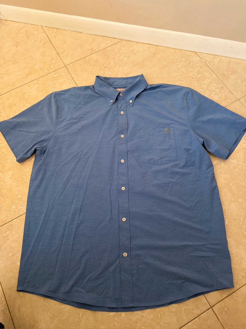 Huk Short-Sleeve Button-Down Shirt in Slate Blue